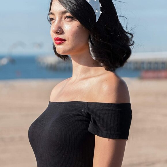 Denim Blue Pearl Knotted Headbands for Women Go with Everything.Comfy Soft Fabri - Picture 3 of 7